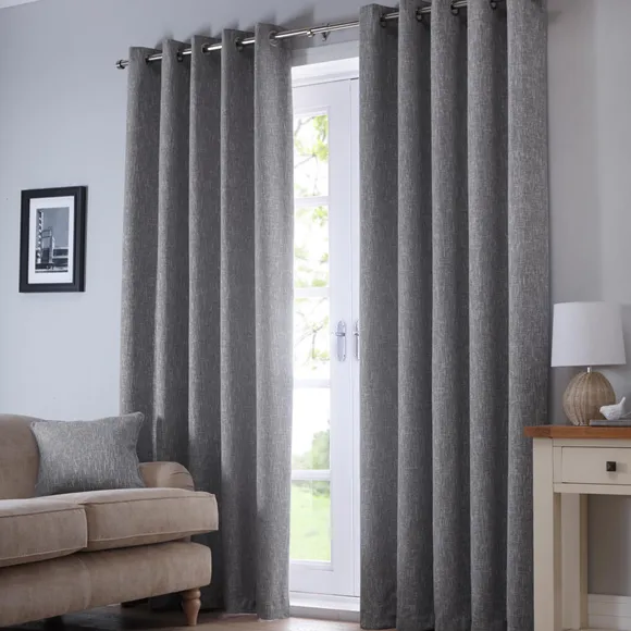 Boucle Grey Fully Lined Ready Made Eyelet Curtains