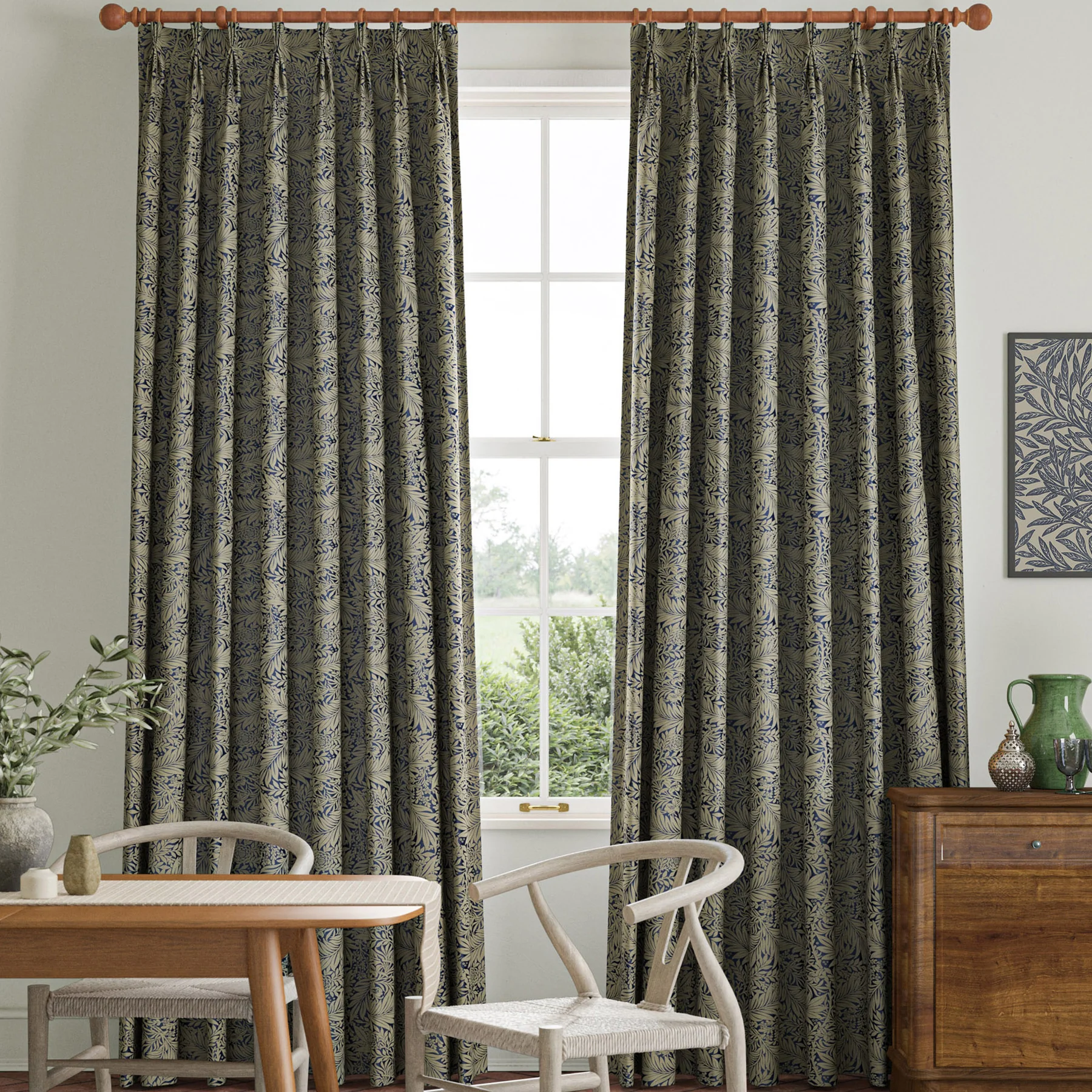 Larkspur Indigo by William Morris – Cotton-Rich Satin Curtain Fabric