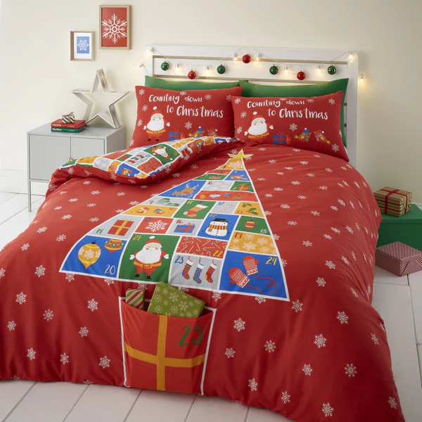 Countdown to Christmas Advent Pocket Red Duvet Cover Set by Catherine Lansfield